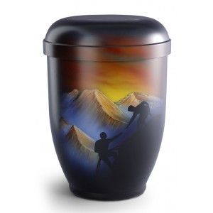 Hand Painted Biodegradable Cremation Ashes Urn – Mountain Climbing (Above & Beyond)